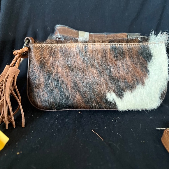 Catchfly Studio Hair On Hide Clutch Tassel Accent Wristlet Color Variety - Picture 6 of 8